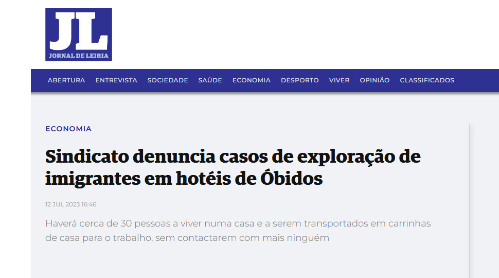 Sindicato de hotelaria do Centro denuncia exploração de imigrantes em hotéis de Óbidos