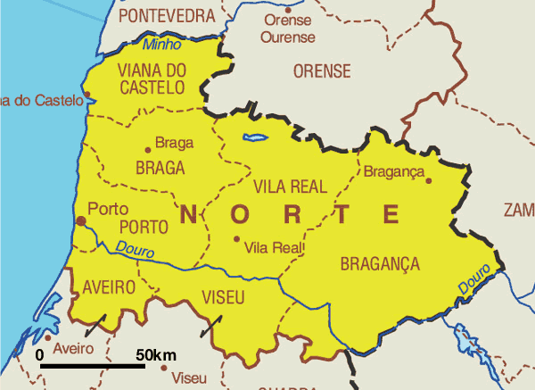 Mapa Regiao Norte Portugal